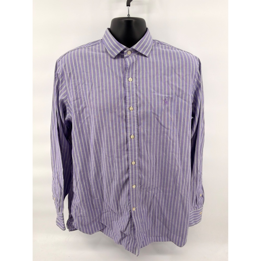 Polo Ralph‎ Lauren Dress Shirt 16.5 34/35 Purple White Striped Easy Care Cotton